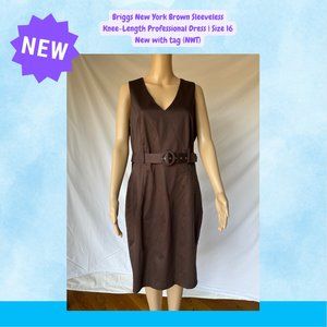 NWT Briggs New York Brown Sleeveless Knee-Length Professional Dress | Size 16